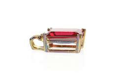 10K Yellow Gold Emerald Cut Syn. Ruby Solitaire Statement Pendant