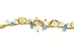 18K Yellow Gold Citrine Blue Topaz Quartz Fringe Statement Bracelet