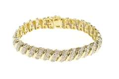 14K Yellow Gold 1.74 Ctw Diamond Cluster Wavy Link Tennis Bracelet