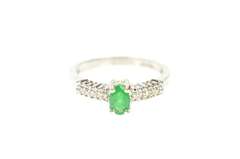 14K White Gold Oval Emerald Diamond Accent Engagement Ring