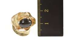 14K Yellow Gold Oval Black Onyx 1960's Leaf Cluster Cocktail Ring