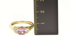 14K Yellow Gold Princess Syn. Pink Sapphire CZ Statement Ring