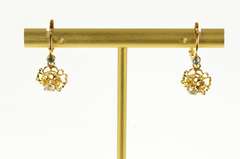 10K Yellow Gold Filigree Cubic Zirconia Syn. Sapphire Dangle Earrings