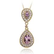 18K Gold over Sterling Silver Amethyst & Diamond Accent Double Teardrop Pendant, 18"