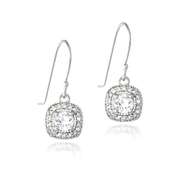 Sterling Silver 2.25ct White Topaz Square Dangle Earrings