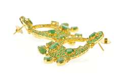 18K Yellow Gold 14.60 Ctw Emerald Encrusted Statement Dangle Earrings