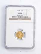 MS62 1874 $1.00 Indian Princess Head Gold Dollar - Graded NGC