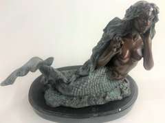 Bronze Mermaid Sculpture with Green Patina