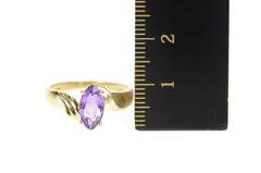 10K Yellow Gold Marquise Amethyst Solitaire Wavy Bypass Ring