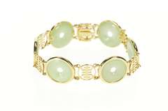14K Yellow Gold Round Carved Jade Ring Chinese Motif Bracelet