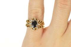 10K Yellow Gold Oval Sapphire Diamond Halo Filigree Statement Ring