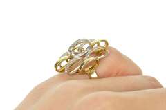 14K Yellow Gold Diamond Two Tone Geometric Oval Statement Ring