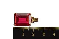 10K Yellow Gold Emerald Cut Syn. Ruby Solitaire Statement Pendant