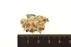 14K Yellow Gold 1940's Ruby Diamond Leaf Cluster Box Clasp