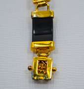 Gold Over Sterling Black Jade Bracelet With Chinese Symbols
