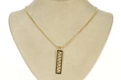 14K Yellow Gold Black Enamel Squared Vine Leaf Statement Pendant