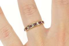 14K Yellow Gold 1/3 Ctw Ruby Diamond Classic Wedding Band Ring