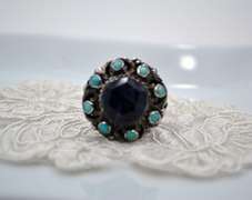 Intricate 925 SS Ring With Turquoise Gemstones Size 7.5