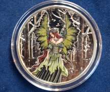 1 OZ .999 PURE SILVER PROOF COLORIZED AMY BROWN COA ROUND LADY OF THE FOREST