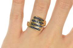 14K Yellow Gold 0.52 Ctw Sapphire Squared Tiered Statement Ring