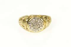 10K Yellow Gold Round Diamond Scroll Filigree Statement Ring