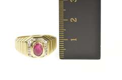 14K Yellow Gold 0.78 Ctw Oval Ruby Diamond Halo Squared Ring