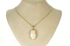 14K Yellow Gold Carved White Agate Geisha Halo Statement Pendant