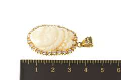 14K Yellow Gold Carved White Agate Geisha Halo Statement Pendant