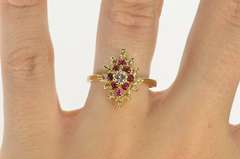 14K Yellow Gold 0.50 Ctw Diamond Ruby Halo Cluster Engagement Ring