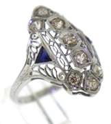 Antique European Diamond and Sapphire Filagree Ring