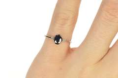 10K White Gold Oval Sapphire Diamond Accent Engagement Ring