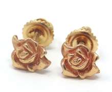 Cute Yellow Gold Rose Stud Earrings