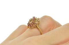 14K Yellow Gold Ruby Diamond Loop Cluster Statement Cocktail Ring