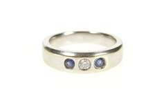 14K White Gold 0.30 Ctw Sapphire Diamond Men's Wedding Ring