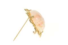 14K Yellow Gold Carved Coral Cherry Blossom Statement Pin/Brooch