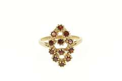 10K Yellow Gold Round Garnet Marquise Cluster Retro Cocktail Ring
