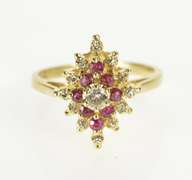 14K Yellow Gold 0.50 Ctw Diamond Ruby Halo Cluster Engagement Ring