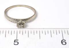 Sweet Diamond SOlitaire Ring with Textured Shoulders, 14KT White Gold