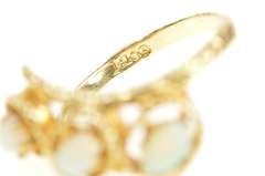 14K Yellow Gold Retro Natural Opal Ornate Bypass Statement Ring
