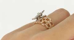 14K Yellow Gold Two Tone Pave Butterfly Textured Nugget Band Ring
