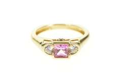 14K Yellow Gold Princess Syn. Pink Sapphire CZ Statement Ring