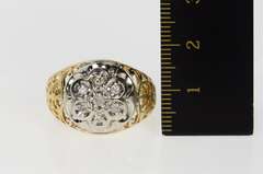 10K Yellow Gold Men's Retro Diamond Cluster Scroll Filigree Ring