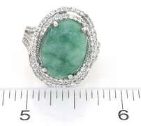 Sparkling Massive 10.82CT Cabochon-Cut Natural Emerald & White Sapphire Ring