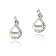Sterling Silver Diamond Accent Freshwater Cultured Pearl Double Loop Twist Stud Earrings