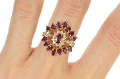 14K Yellow Gold 2.32 Ctw Ruby Diamond Halo Pear Statement Ring