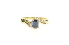 14K Yellow Gold Emerald Cut Sapphire Diamond Engagement Ring