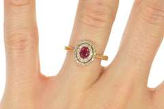14K Yellow Gold 0.80 Ctw Ruby Diamond Halo Engagement Ring