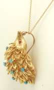 Whimsical 18kt YG Vintage Turquoise Porcupine Pendant