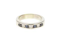 14K White Gold 0.50 Ctw Sapphire Diamond Wedding Band Ring