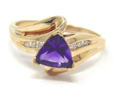 Stunning Trillion Amethyst & Diamond Ring